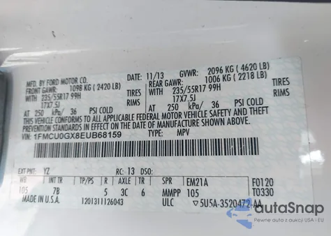 2014 Ford Escape Se из США, поврежденный, VIN 1FMCU0GX8EUB68159